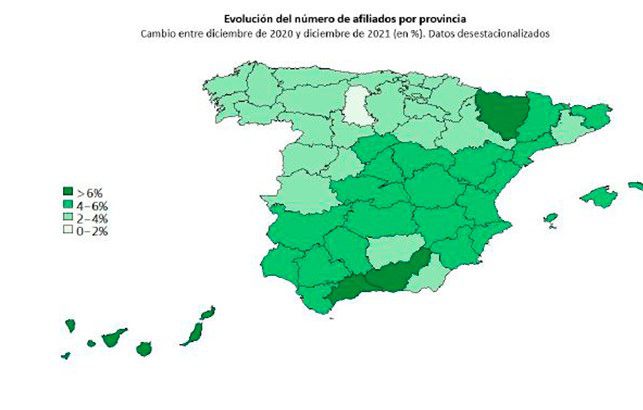 La Seguridad Social gana 50.234 afiliados en Canarias durante 2021, el mayor alza nacional con una subida del 6,43%