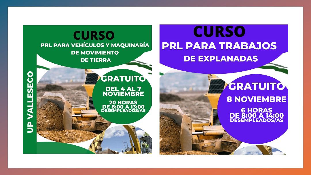 Valleseco lanza cursos gratuitos de PRL de maquinaría de movimiento de tierra y trabajos de explanadas