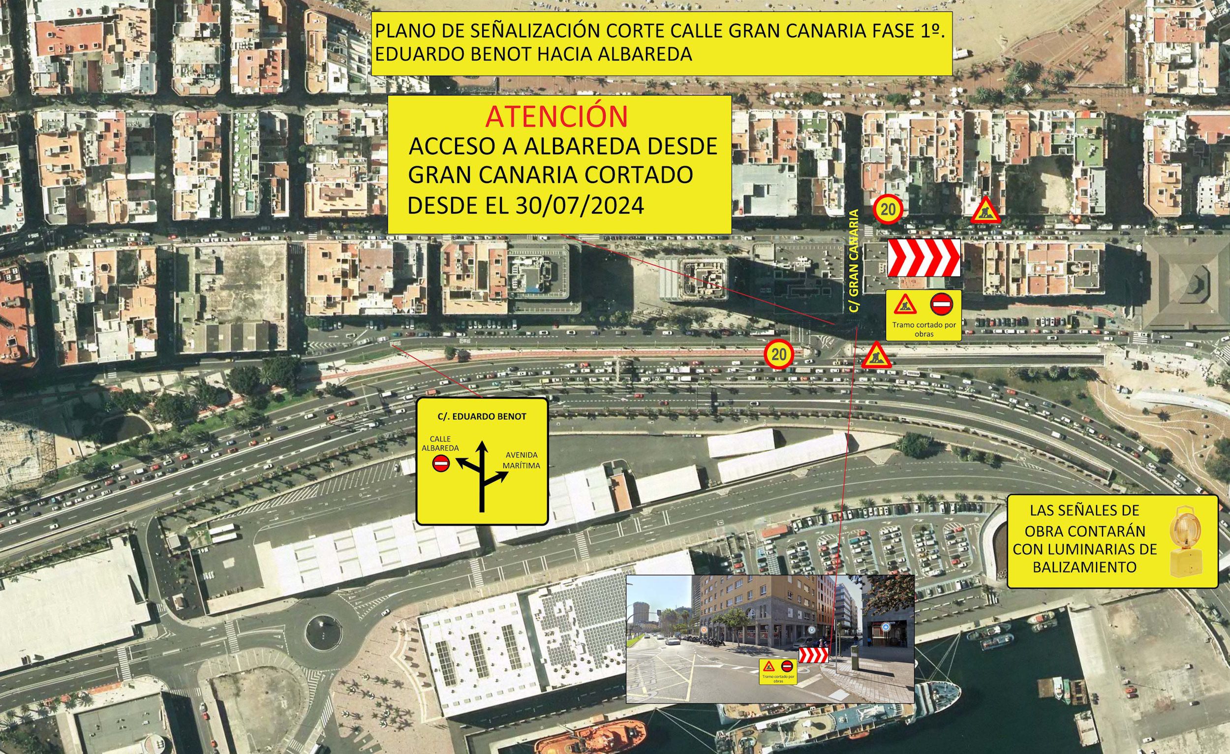 Las obras de la Metroguagua cerrarán al tráfico el carril de acceso a Albareda desde la calle Gran Canaria
