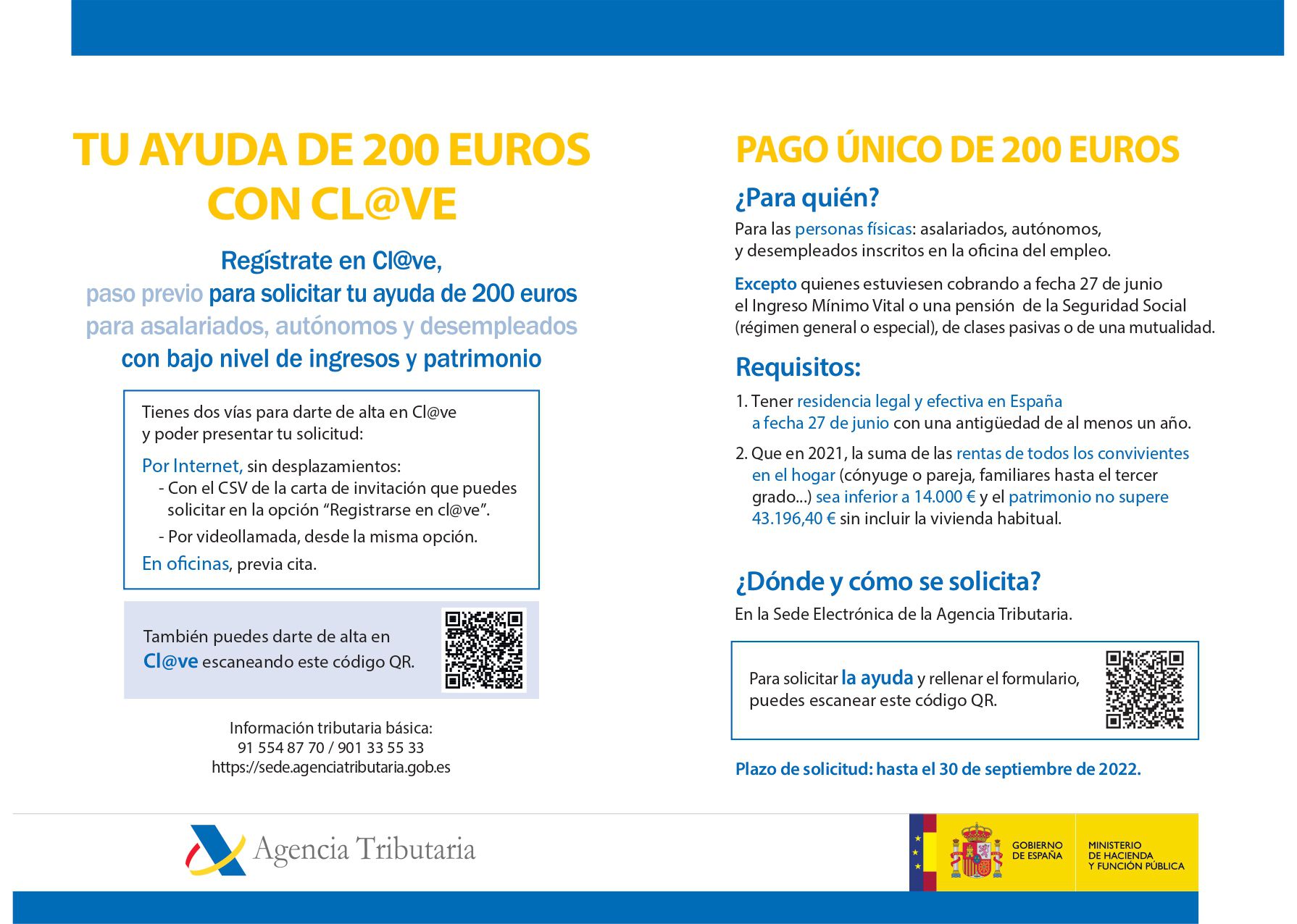 La Agencia Tributaria abona el pago único de 200 euros, recogido en el Real Decreto-ley 11/2022, para mitigar el impacto de la inflación
