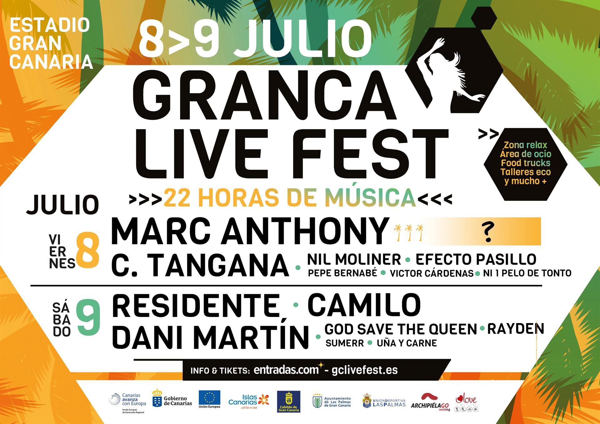 Marc Anthony, C Tangana, Camilo, Residente y Dani Martín estarán entre los artistas del 'GranCa Live Fest