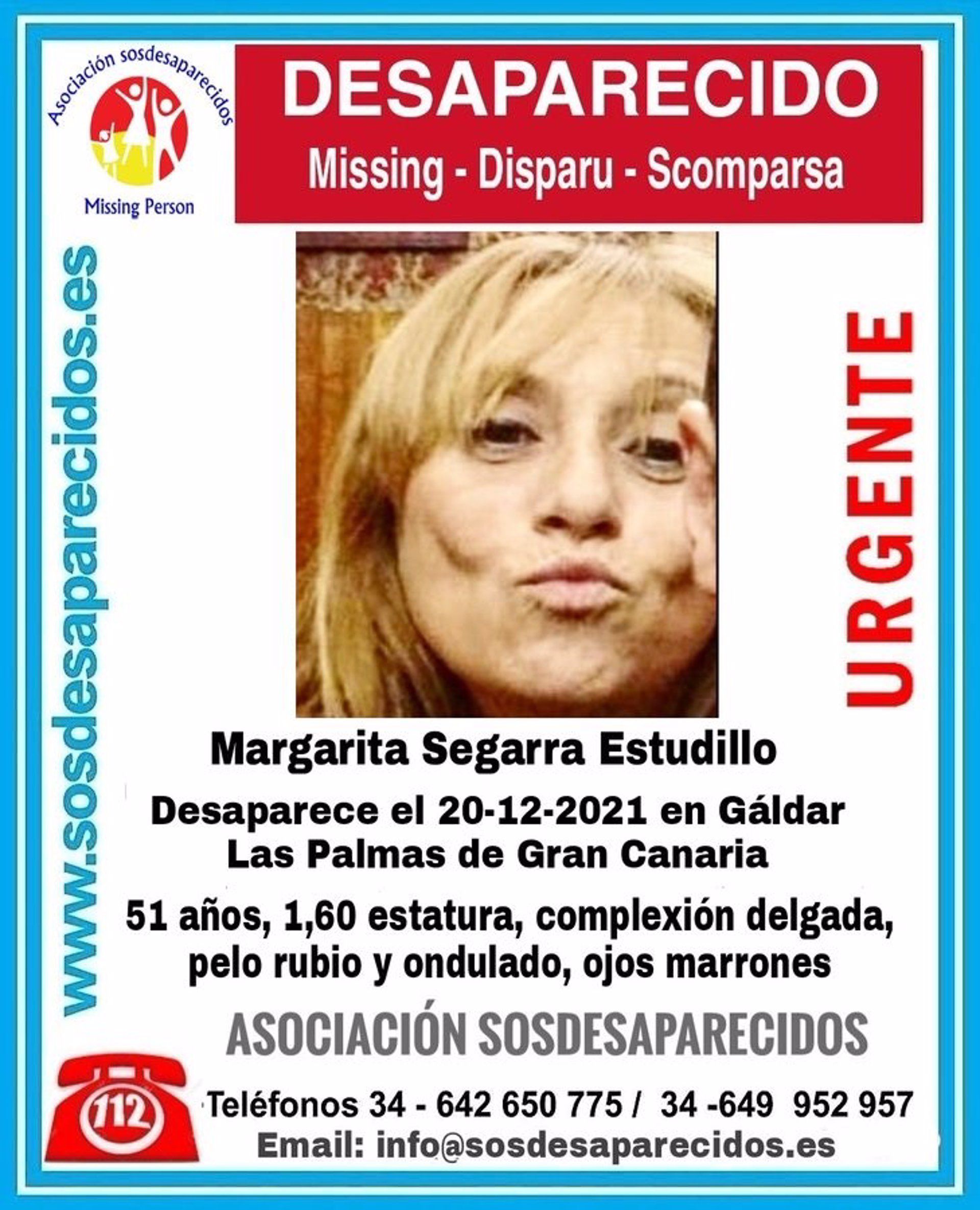 Buscan a Margarita Segarra, una mujer de 51 años desaparecida el 20 de diciembre en Gáldar