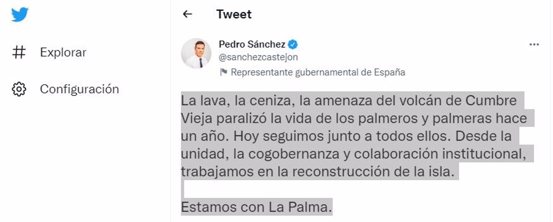 Pedro Sánchez traslada su apoyo a los palmeros en el aniversario del volcán: 