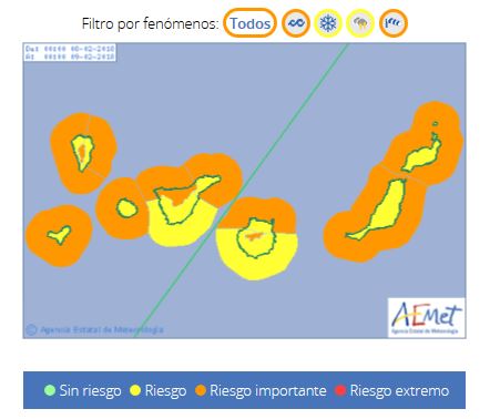 Avisos naranja y amarillo en Canarias